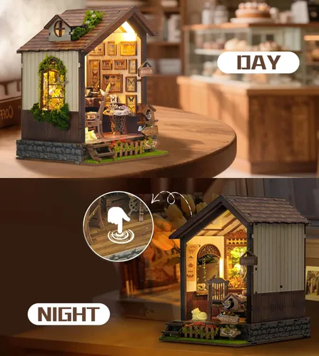 Vista 5 de Roroom Casa de muñecas en miniatura con muebles, kit de casa de muñecas para adultos y adolescentes, Booknook Tiny House Librería Decoración Mini