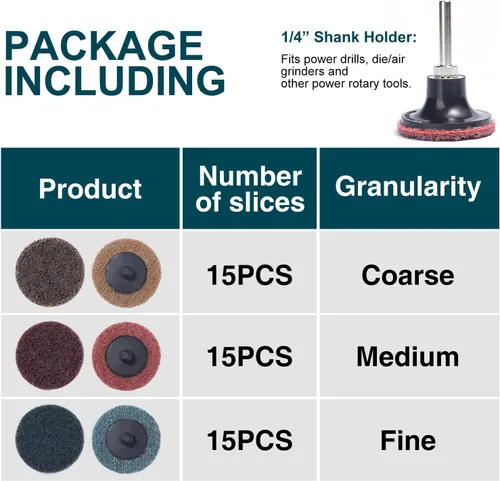 Vista 3 de S SATC 46 piezas de discos de lija de 2 pulgadas con bloqueo de rollo, discos de cambio rápido, 1 pieza de soporte de 1/4 pulgadas, discos