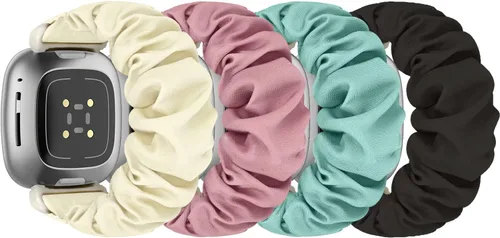 Vista 8 de Bandas elásticas compatibles con Fitbit Sense/Sense 2/Versa 3 / Versa 4 para mujer, paquete de 4 correas elásticas de repuesto de nailon elástico