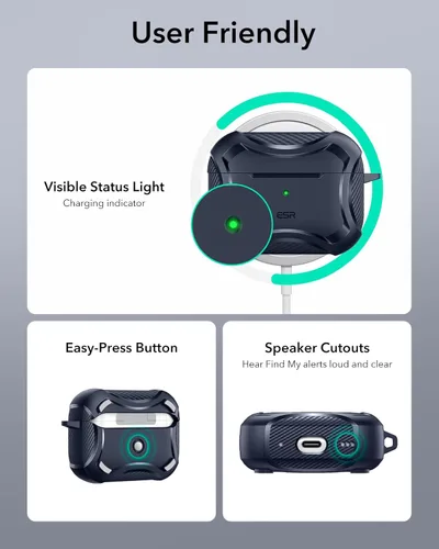 Vista 9 de ESR Funda para AirPods Pro de 2ª Generación, Compatible con Funda de Airpods Pro de 2ª/1ª Generación (2023/2022/2019), Compatible con MagSafe