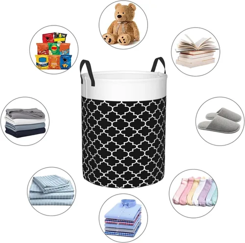 Vista 6 de Cesta de lavandería personalizada, bolsa grande para ropa sucia, bolsa de ropa plegable, alta, impermeable, para viajes, baño, universidad, Negro