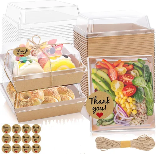 Paquete de 100 cajas de charcutería con tapas transparentes, mini caja de embutidos de papel To Go, recipientes de alimentos desechables, cajas de