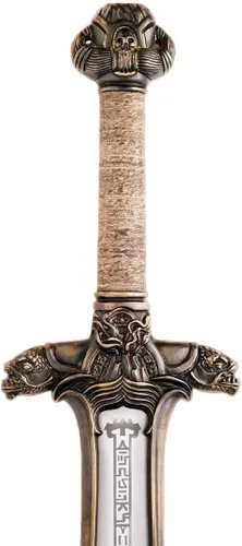 Vista 2 de Espada de Conan el Bárbaro, 42'' Espadas Atlantes Hechas a Mano de Acero al Carbono 1095 con Accesorios de Latón, Tang Completo, Funda de Cuero