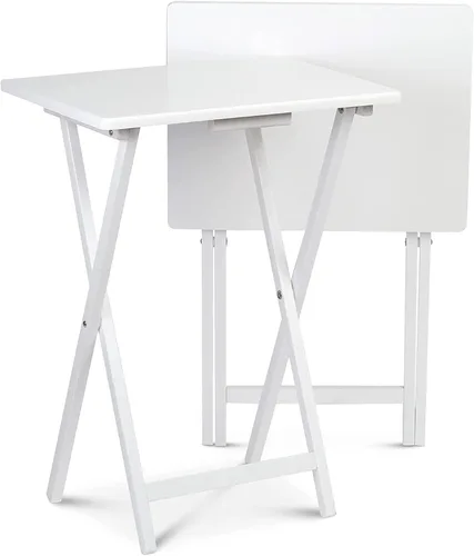 Vista 64 de PJ Wood Mesa rectangular plegable portátil para servir aperitivos, construcción de madera maciza con acabado natural (juego de 4 piezas)