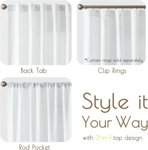 Vista 9 de Lazzzy Cortinas de lino blanco de 84 pulgadas de largo para sala de estar, dormitorio, bolsillo trasero, cortina semitransparente con ribete