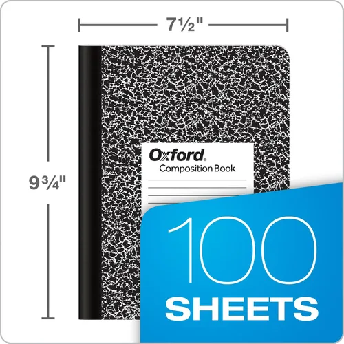 Vista 3 de Oxford Libro de composición de mármol, 9 3/4 x 7 1/2 pulgadas, regla ancha, tapa blanda, 100 hojas, blanco (63795)