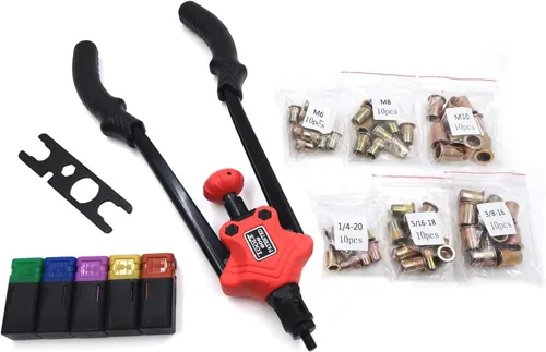 Vista 11 de Remachadora de tuerca manual 12.992 in 13" Kit de pistola de remache Herramienta de ajuste de rosca remachadora NutSert Remachado métrico SAE