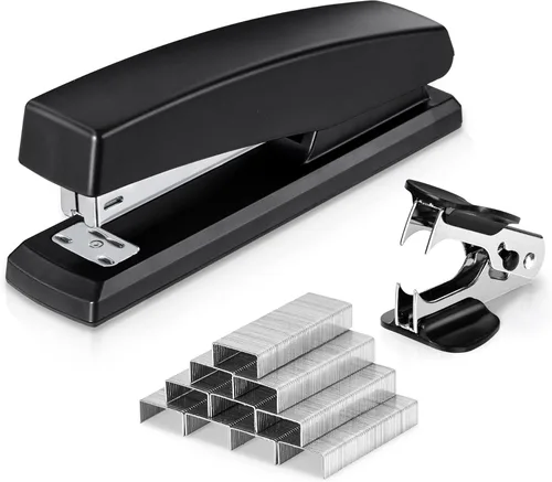 Engrapadora Deli, Engrapadora de escritorio, Engrapadoras de oficina, capacidad para 25 hojas, incluye 1,000 grapas y quitagrapas, color negro