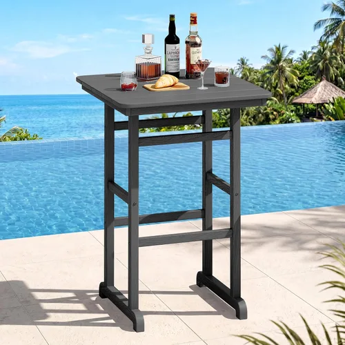 Vista 13 de SERWALL 5 Pcs HDPE Bar Height Adirondack Chairs and Bar Table Set, Blue Azul