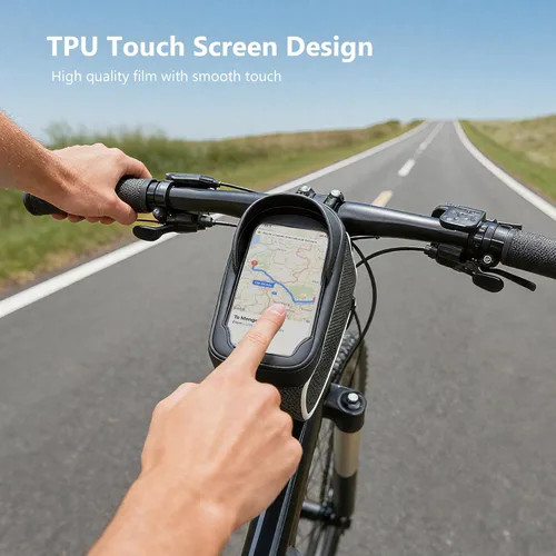 Vista 8 de Bolsa impermeable para cuadro de bicicleta SunHalo Gear, bolsa frontal para manillar de bicicleta, bolsa para teléfono de bicicleta de montaña