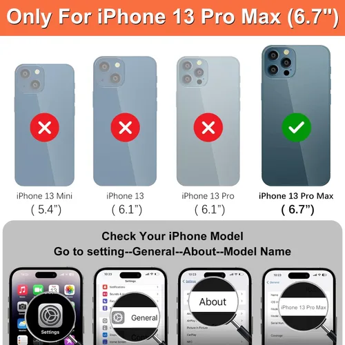 Vista 2 de iCoverCase Funda compatible con iPhone 13 Pro Max con tarjetero para mujer, bloqueo RFID en relieve de piel sintética con correa de muñeca de 6.7