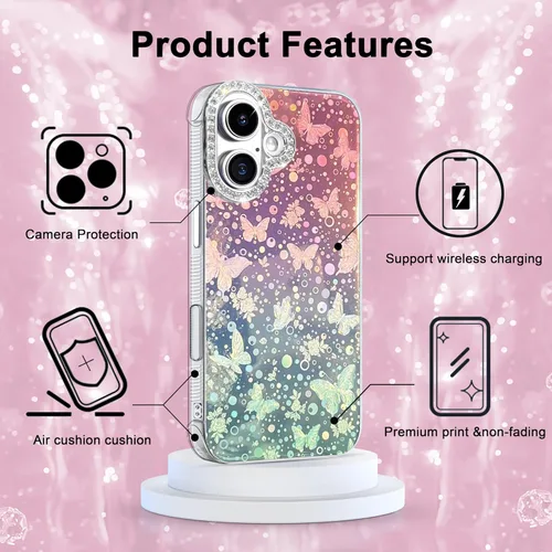Vista 400 de I-MGAE-IN-AR - Funda diseñada para iPhone 12 y 12 Pro, diseño de mariposa plateada brillante, funda protectora de poliuretano termoplástico, suave
