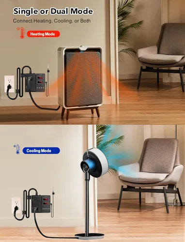 Vista 6 de bayite Controlador de temperatura 1650W 15A BTC211 Enchufe de termostato de salida digital dual, precableado, modo de calefacción y enfriamiento