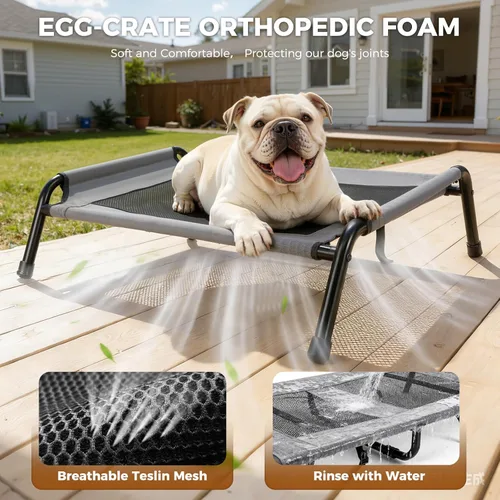 Vista 5 de Lekereise Cama elevada para perros pequeños para exteriores + sofá cama ortopédica para perros de interior, diseño 2 en 1, 32 x 25 pulgadas, cama
