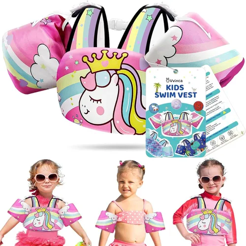 Vista 10 de Vvinca Toddler Swim Vest for 22-66 Lbs (2-6 Years) - 3-in-1 Kids Pool Floaties with Removable Arm Bands and Back Float, Adjustable Safety Swim