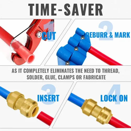 Vista 5 de SUNGATOR Pushfit Surtido de accesorios de fontanería de 1/2 pulgada, acoplamiento recto (10 unidades), T (5 unidades), latón sin plomo para conectar