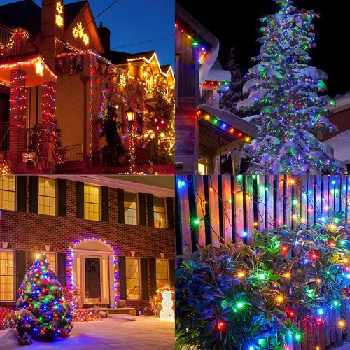 Vista 5 de LJLNION 1000 luces LED de Navidad, extralarga de 328 pies de alambre verde de Navidad para enchufar al aire libre, control remoto y 8 modos