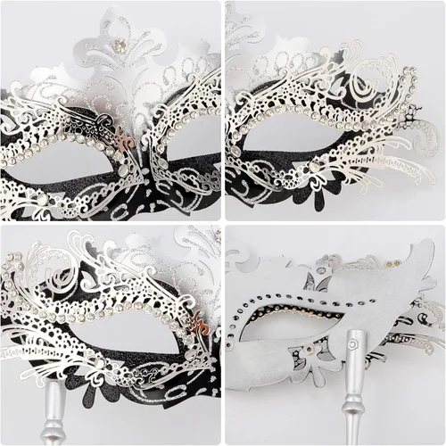Vista 5 de Hoshin Máscara de mascarada con palo, decoraciones de Mardi Gras para mujer