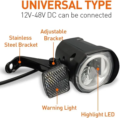 Vista 4 de Faro delantero Ebike de 12 V-60 V con conector de 2 pines, luz frontal LED para conducción nocturna, montaña eléctrica y scooter eléctrico