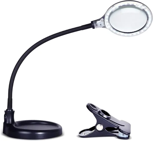 Brightech LightView Pro Flex 2 en 1: Lámpara de escritorio de aumento, lupa de luz ajustable de 1.75x, con luz para manualidades, lectura, trabajo