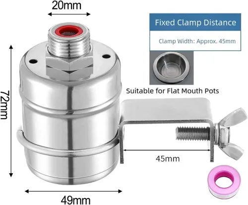 Vista 4 de Water Level Controller Stainless Steel Float Ball Valve for Water Tanks and Towers Valve with G1/2 Inch Inlet(DN15 Narrow Clip)