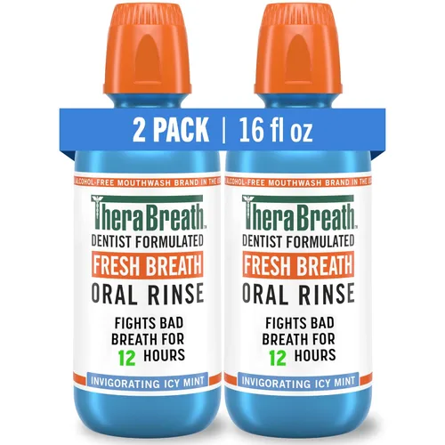 Therabreath Enjuague bucal para aliento fresco, formulado por dentistas- Menta helada, 16 onzas (paquete de 2)
