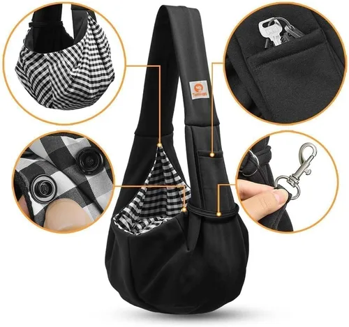 Vista 4 de Tomkas Canguro portaperros para perros pequeños, bolsillo clásico y correa clásica, para mascotas de 3 a 10 lb (negro)