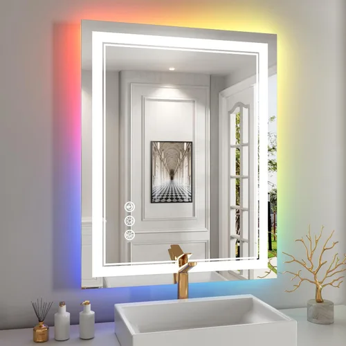 Vista 27 de Espejo de baño LED de 48 x 40 pulgadas con luces, retroiluminado y frontal iluminado para pared, espejo de tocador LED inastillable con memoria