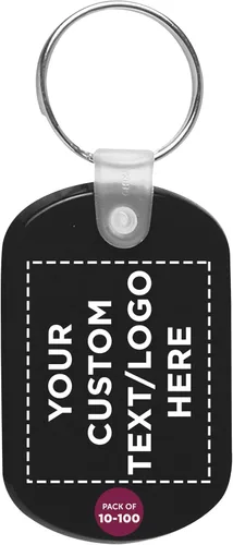 DISCOUNT PROMOS Llavero de plástico blando con etiqueta – Paquete de 10/50/100 – Texto personalizable, logotipo – Llavero pequeño para mantenerse