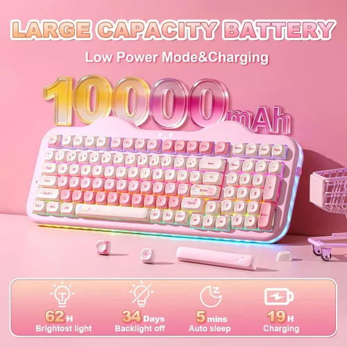 Vista 6 de YUNZII Teclado mecánico inalámbrico C98 con teclado numérico, 99 teclas BT5.0/2.4G/USB-C Soporte de junta de intercambio en caliente con teclas PBT