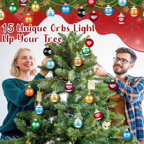 Vista 5 de Soulchen 15 Piezas Adornos de Bolas de Billar Navideñas 1.57" Bolas de Billar de Plástico Pequeñas Decoración de Árbol de Navidad a Granel Colección