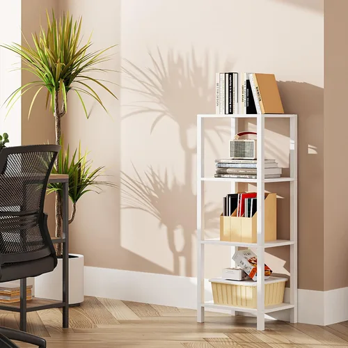 Vista 18 de TUTOTAK Estantería para libros de 4 niveles, estantería estrecha para espacios pequeños, estantería apilable de bricolaje, para sala de estar Negro