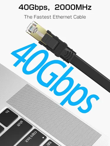 Vista 2 de Senetem Cable Ethernet Cat 8 de 3 pies, paquete de 2 unidades, cable de conexión de red de Internet plano de alta velocidad de 40 Gbps 2000 Mhz
