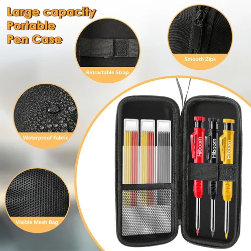 Vista 5 de Hiboom Lápices de carpintero con soporte retráctil, lápices de construcción de marcadores de agujeros profundos con sacapuntas integrado y bolsa