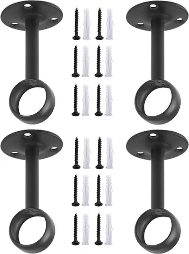 Soporte para barra de cortina (montaje en techo, 4 piezas, negro)