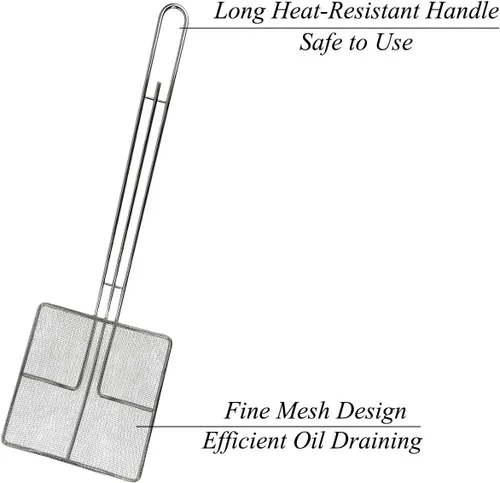 Vista 3 de 2 unidades - Freidora de araña de cocina, cuchara, espumadera para freír, colador para cocinar cuchara de colar profundo, cucharón de aceite, mango
