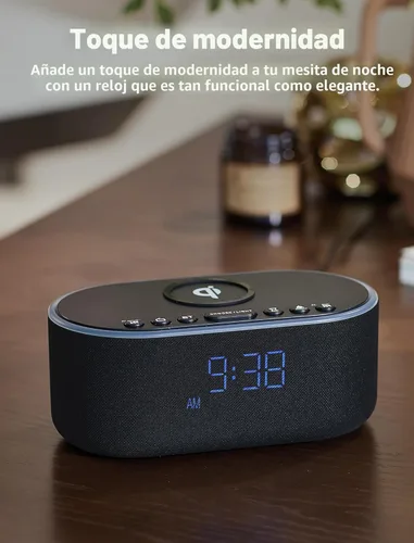 Vista 8 de Odokee Reloj despertador con radio de carga inalámbrica: Cargador inalámbrico rápido certificado Qi para iPhone Samsung - Altavoz Bluetooth estéreo