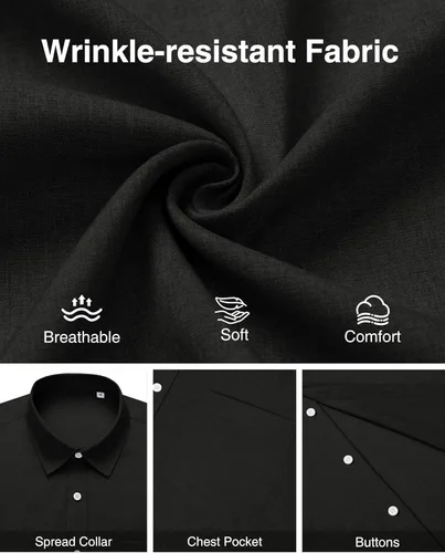 Vista 5 de Camisa de lino para hombre, de manga corta, sin arrugas, casual, sin pliegues, con botones, para playa, transpirable, para verano