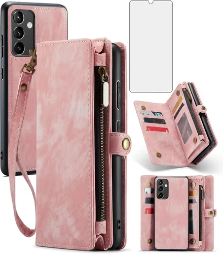 Vista 9 de Asuwish Funda de teléfono para Samsung Galaxy A54 5G con cremallera, funda desmontable con protector de pantalla de vidrio templado y tarjetero