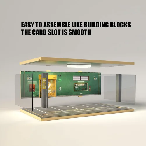 Vista 3 de Vitrina de diorama de coche fundido a presión a escala 1/24 con cubierta acrílica transparente e iluminación LED para modelos de automóviles