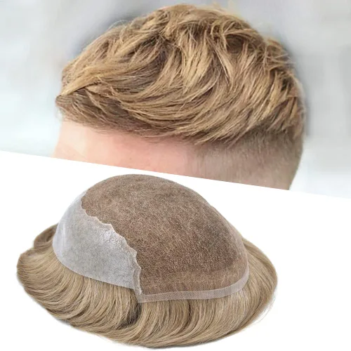 Vista 526 de Toupee - Sistemas de reemplazo de cabello para hombre, encaje frontal suizo, nudo blanqueado, pieza de cabello humano natural