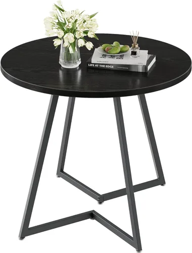 Vista 14 de VECELO Mesa de comedor redonda de 35 pulgadas para 4, superficie de grano de madera y marco de acero resistente, para cocina, sala de estar, fácil