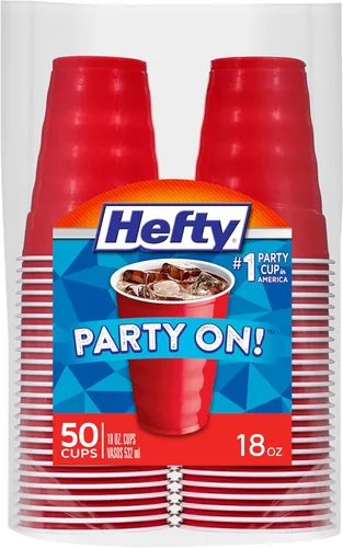 Vista 10 de Vasos de Plástico Desechables Hefty Party On, Rojos, 18 Onzas, 30