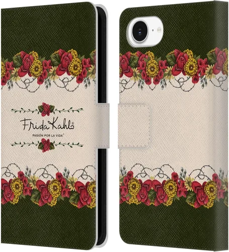 Vista 128 de Head Case Designs Funda con licencia oficial de Frida Kahlo Portrait Red Florals - Funda de piel tipo cartera compatible con Apple iPhone 14 Pro