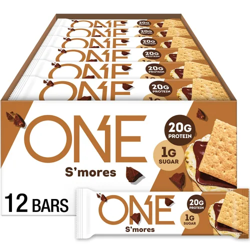 ONE Barras de proteínas, Smores, sin gluten, con 0.71 onzas de proteína y 0.04 onzas de azúcar, grapas de despensa, 2.12 onzas (12 unidades), el