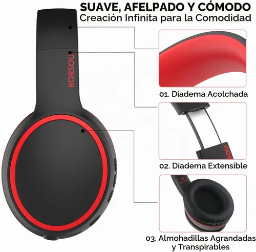 Vista 3 de B10 auriculares Bluetooth supraaurales, 2 modos de música EQ (Normal/Graves) y 50 horas de reproducción, auriculares inalámbricos con micrófono