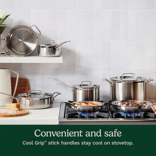 Vista 4 de Cuisinart MultiClad Pro - Juego de utensilios de cocina de 12 piezas con sartén clásica del chef de 8 pulgadas, acero inoxidable de triple capa