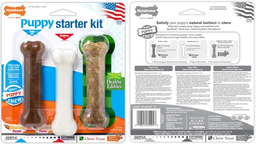 Vista 10 de Nylabone - Kit de inicio para cachorros con juguetes para masticar, paquete de juguetes y golosinas para masticar, suministros para cachorros