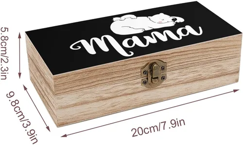 Vista 2 de Mama Bear Wooden Storage Box Rectangular Keepsake Box Organizer Jewelry Box Holder Gift Boxes for Home Storage Container