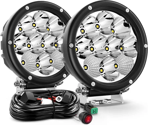 Nilight - Lámpara de trabajo LED redonda de 5.7 pulgadas, 50 W, Combo de haz de luz, inundación, con arnés de cableado de conector DT de 16 AWG,